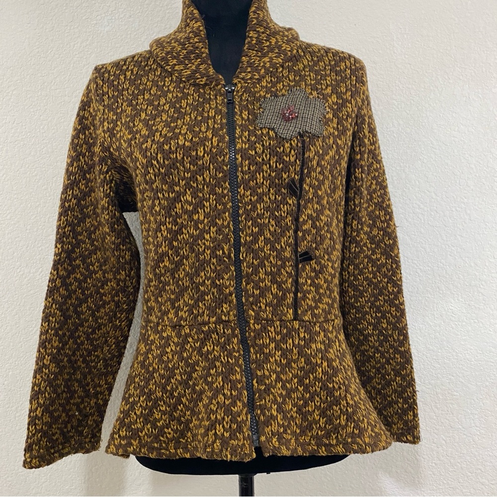 Vintage 90s Zoe California Zip Jacket Artsy Boho Textured Medium Fall‎ Layers